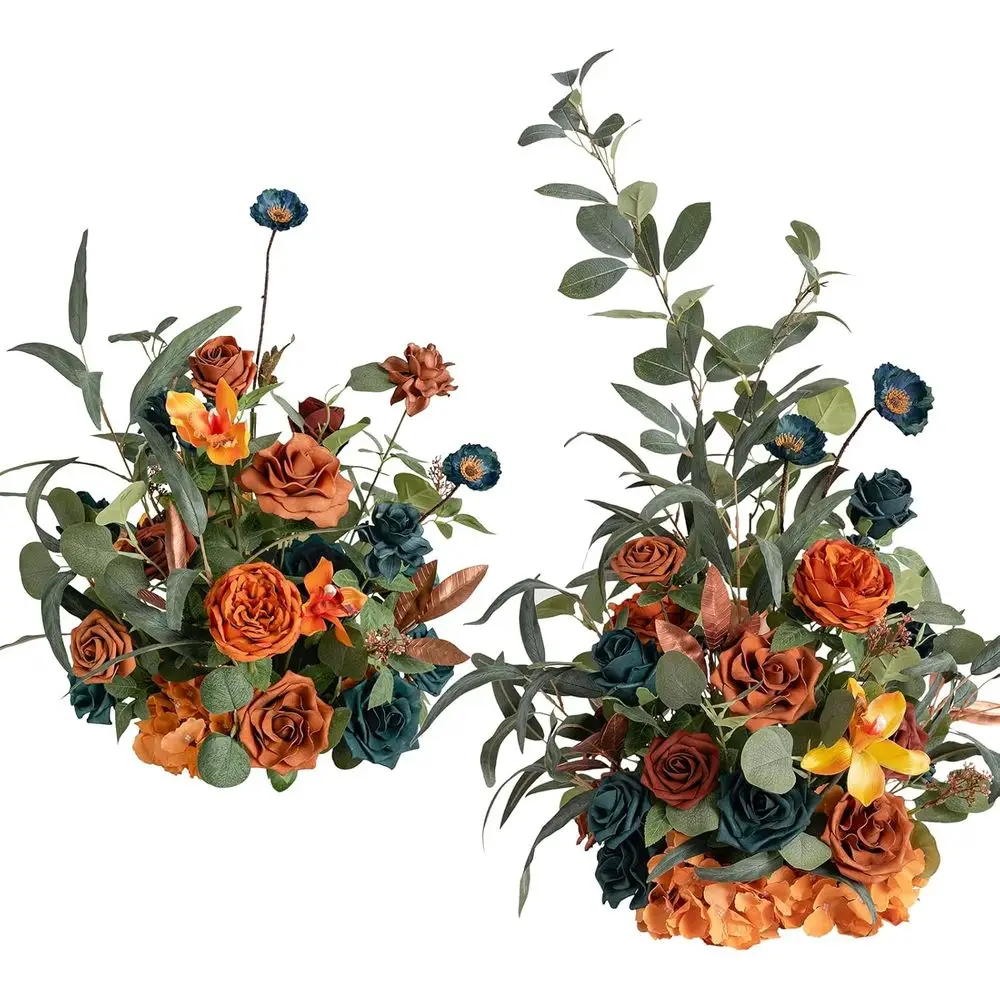

Tall Artificial Flower Arrangements for Wedding Aisle Runner, Chair Decorations, and Arch Entryway Ceremony in Teal and Orange