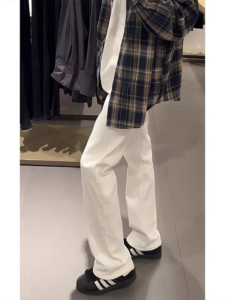 

Cleanfit Soft Denim Jeans Men's American High Street Vibe White Jeans Outfit Dapper Micro Flared Pants Youth Trend Cotton Blend