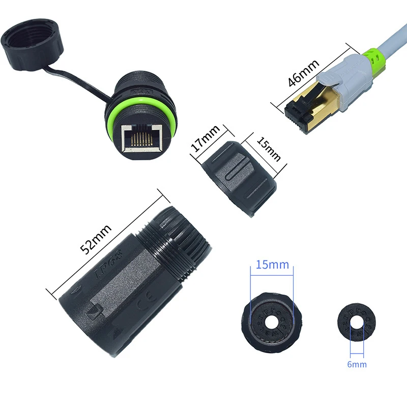 Waterproof RJ45 CAT6 Network Cable Connector Outdoor IP68 M20 Joint Straight Through Network Wire Extender RJ45 Panel Fixed Plug