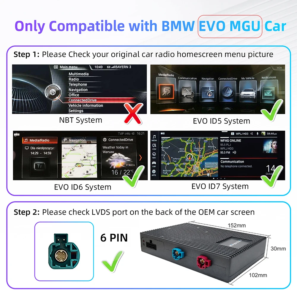 ANYFAR voor BMW EVO MGU ID5 6 7 Systeem 1 3 5 6 7 Seires X1 X2 X3 X4 Draadloze Carplay Android Interface Box CarPlay AirPlay Spiegel