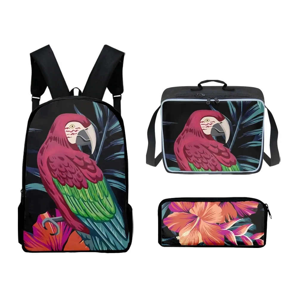 Cartoon Novelty Cool parrot 3D Print 3pcs/Set pupil School Bags Laptop Daypack Backpack greater Lunch bag Pencil Case