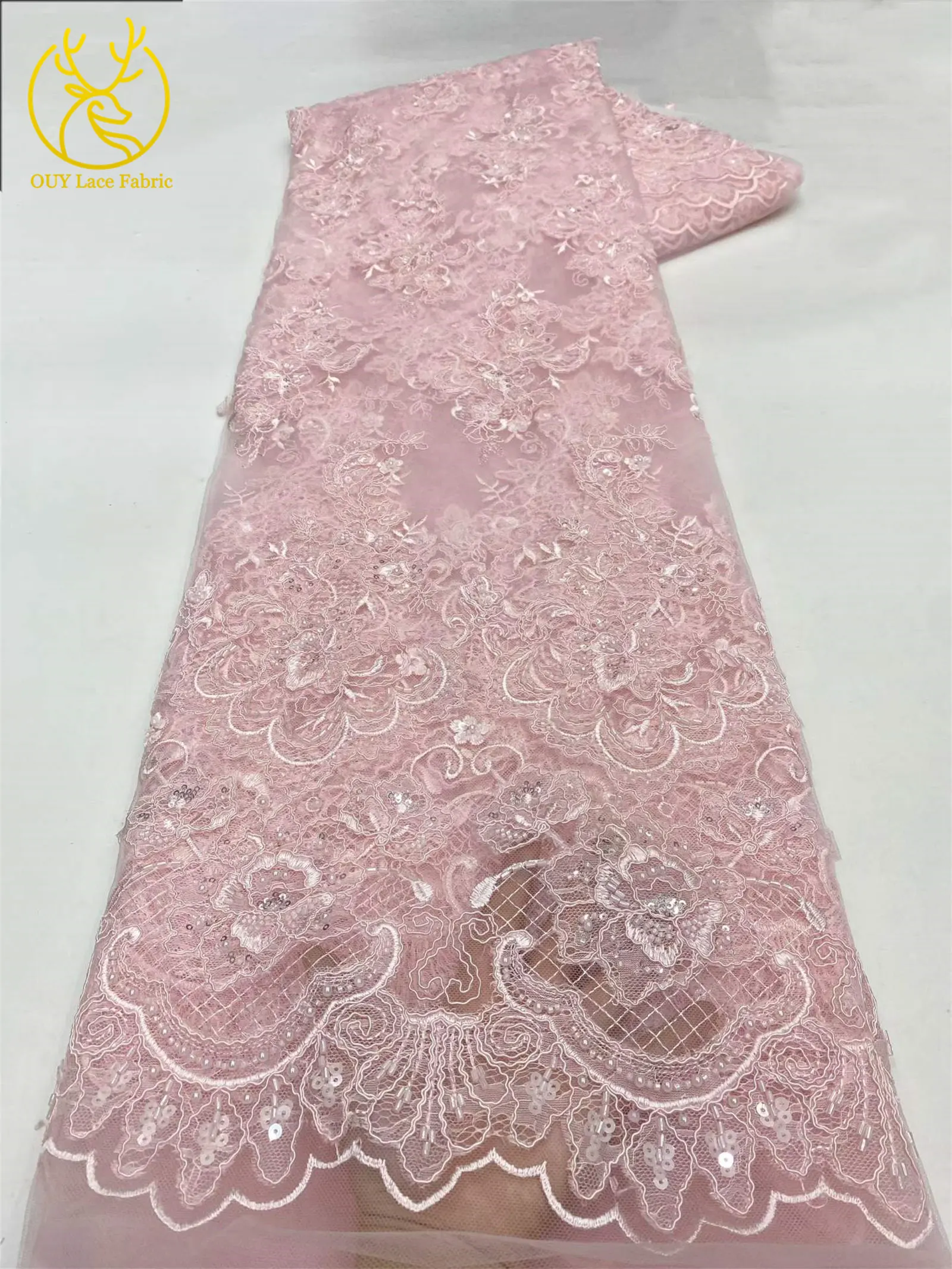 Neuer Stil Pailletten Perlen Stickerei Tüll Spitze Hochwertiger Französischer Netzstoff für 2026 Nigerianisches Braut-Abendkleid Nähen – Detail 12