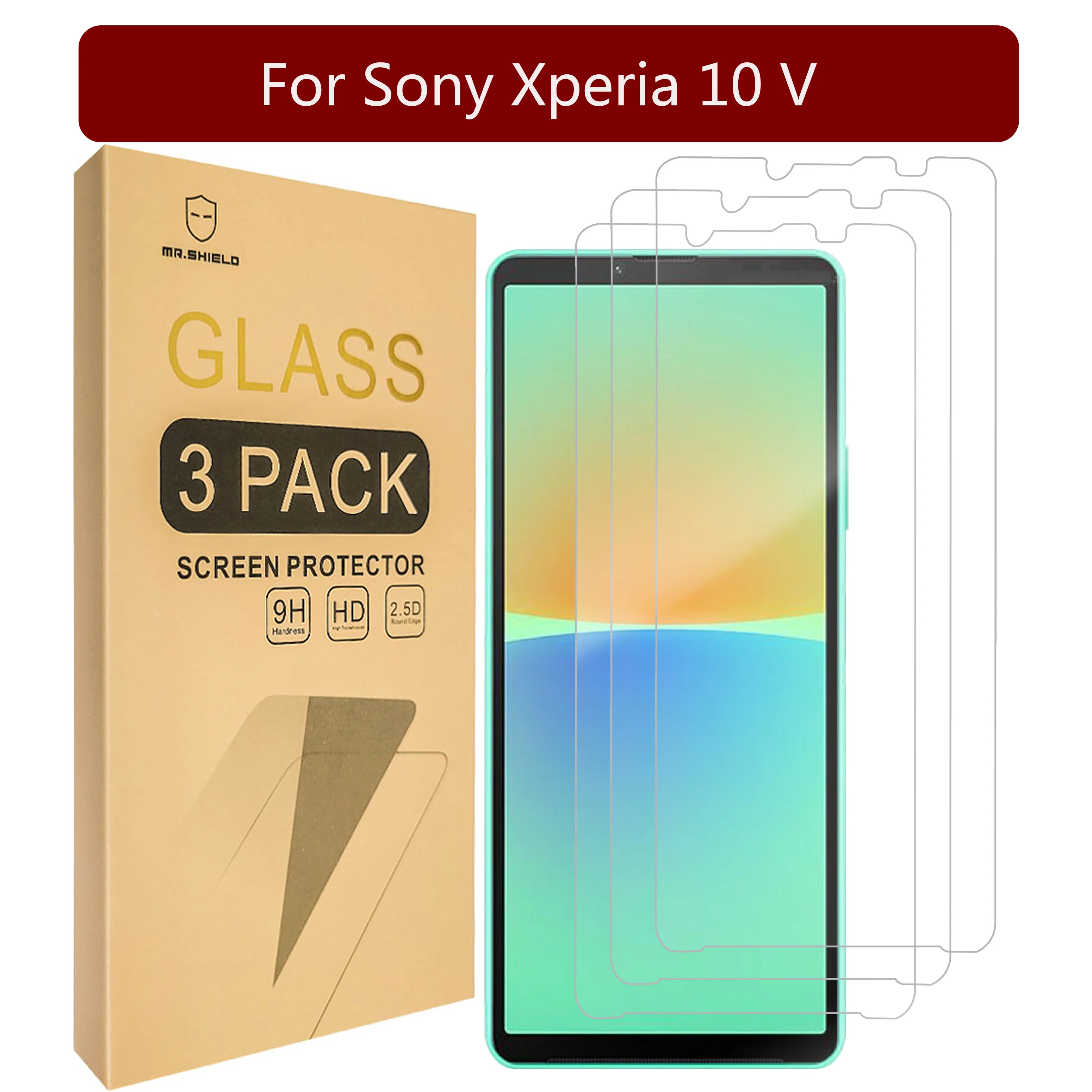 Mr.Shield [3-Pack] Designed For Sony Xperia 10 V [Tempered Glass] [Japan Glass with 9H Hardness] Screen Protector with Lifetime