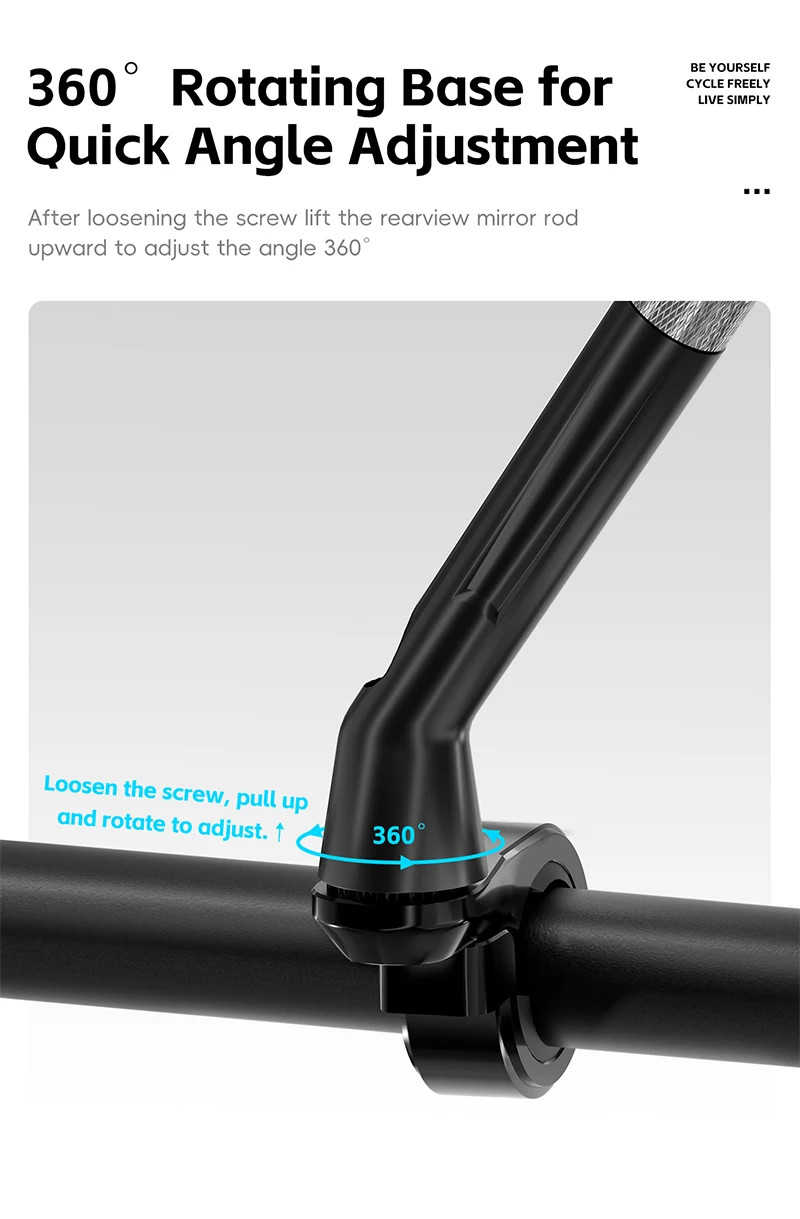WEST BIKING Blendfreier Fahrrad-Rückspiegel, teleskopisch, flexibel, 360-Grad-Weitwinkel, MTB, E-Bike, Elektroroller, HD-Rückspiegel – Detail 7