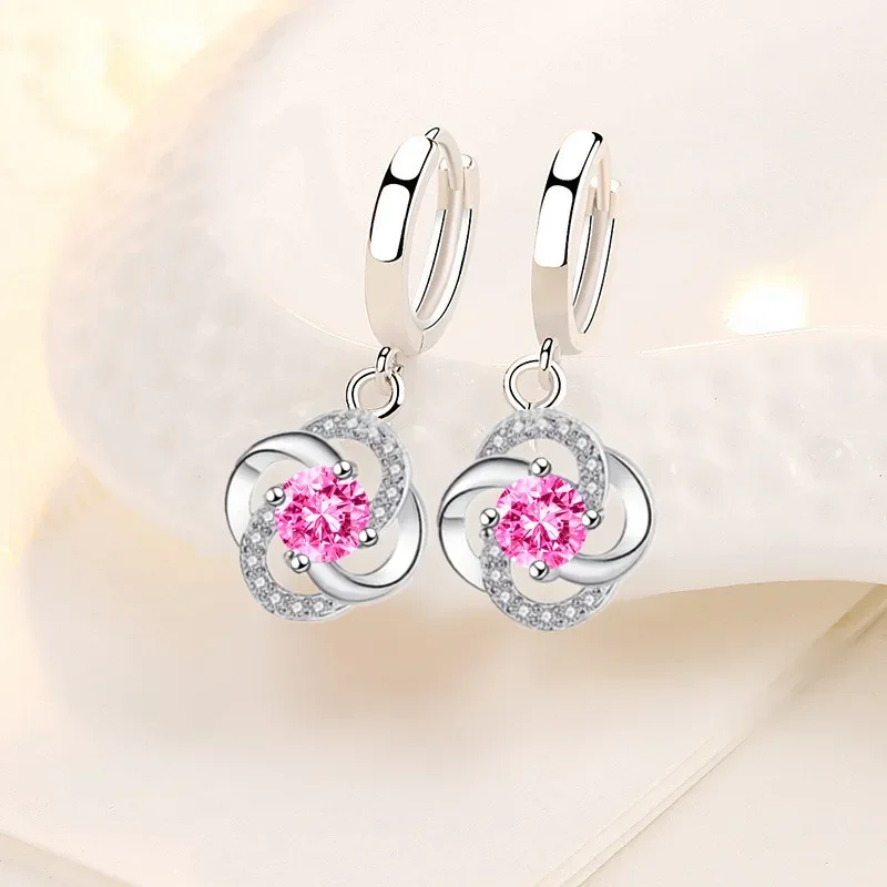 Cute Eternal Clover Drop Earrings For Women Bright Zirconia Copper Hoops Female Romantic Dangle Ear Jewelry Accessories Gifts