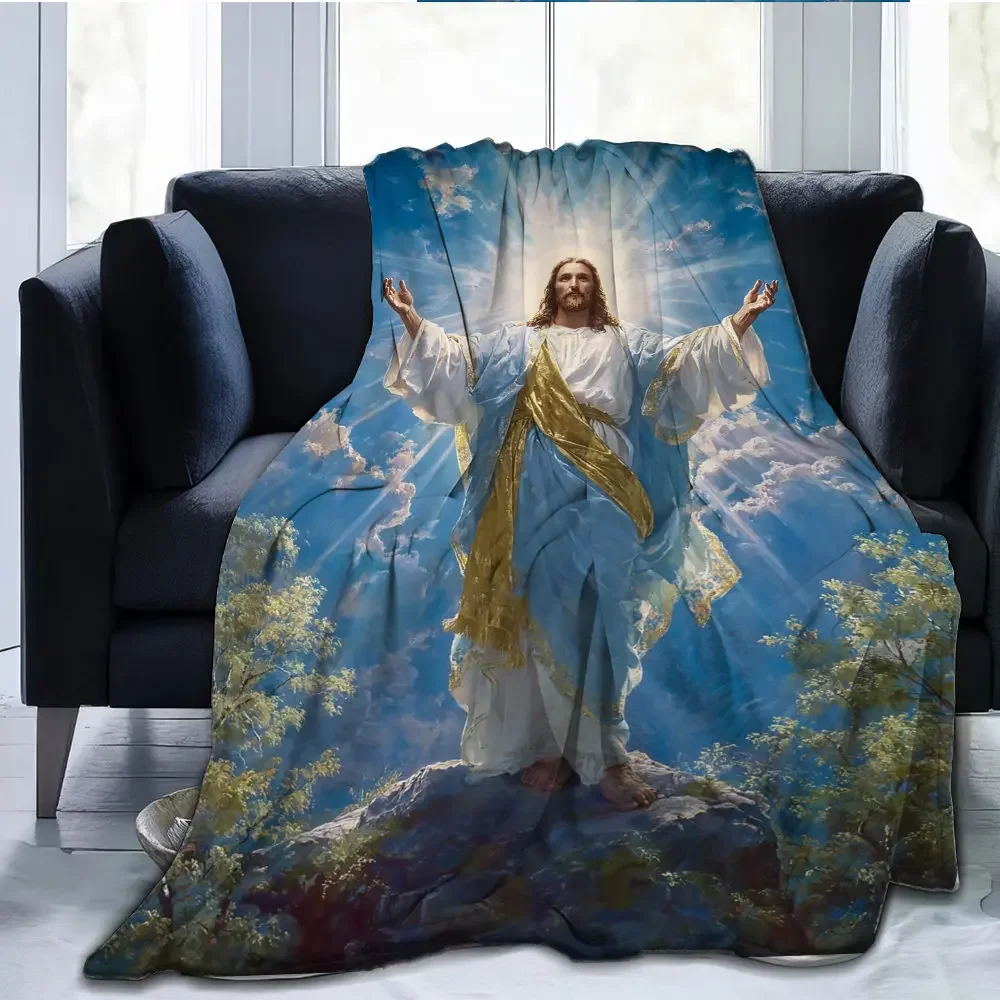 Religious theme Image of Jesus Flannel printed blanket suitable for all seasons suitable for living room office sofa and travel