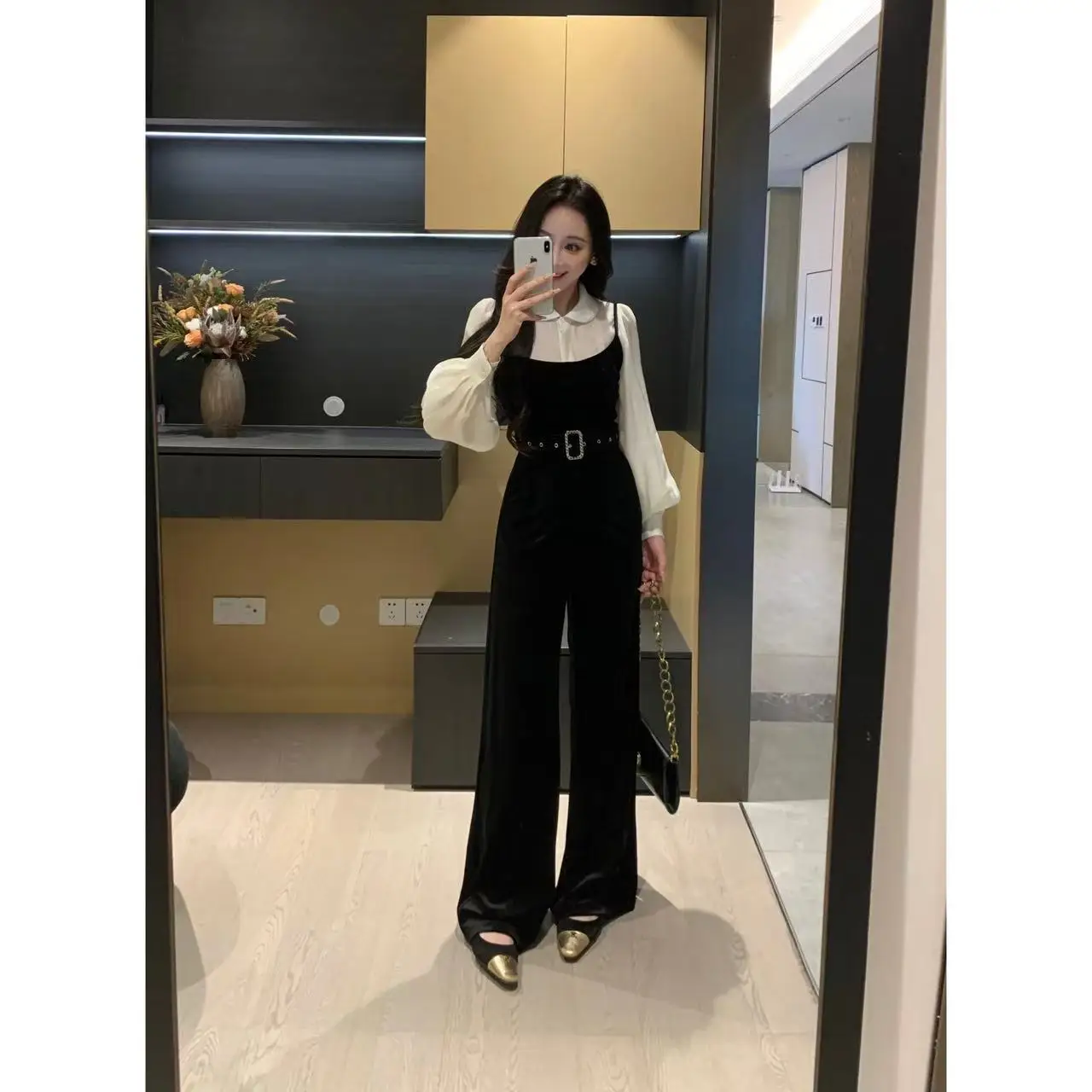 

XIN Winter irt Velvet Jumpsuit Slimming Versatile Women's Set Casual Sle Soft Polyester Fiber Loose Fit Long Sve