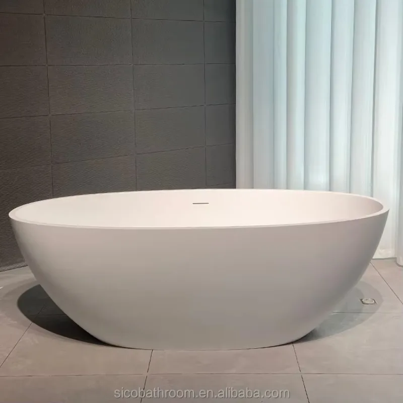 Modern Minimalist Solid Surface Freestanding Bathtub Oval Shape for Designer Bathrooms