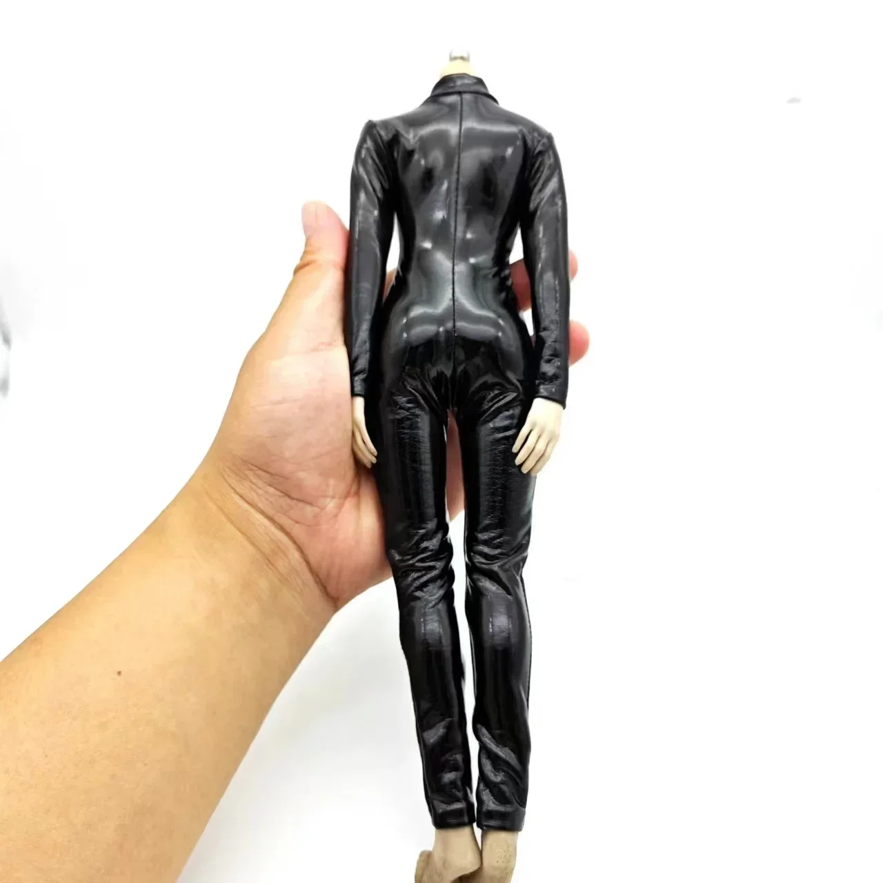 สีดํา 1/6 Scale หญิง Pu หนังชุดบอดี้สูท Jumpsuit ทหารเสื้อผ้ารุ่น Fit'12inch รูปตุ๊กตา Body