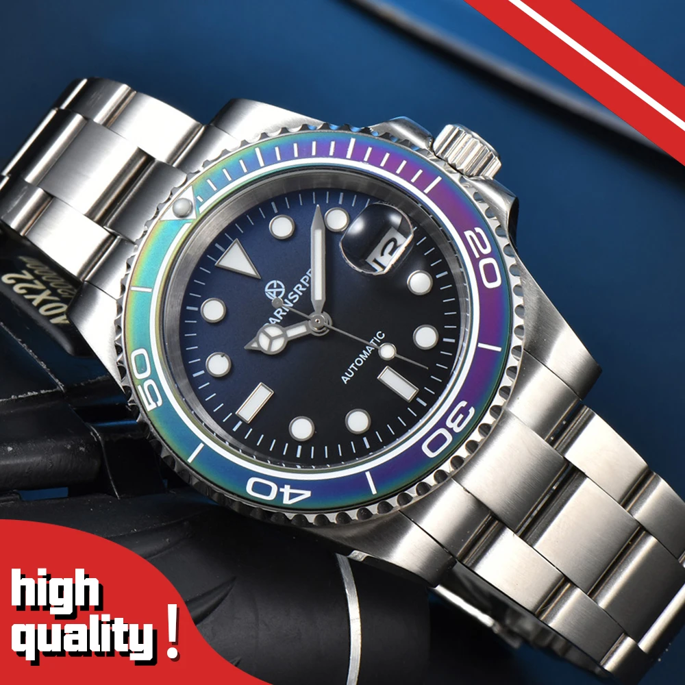 

PARNSRPE Color bezel 40mm NH35 automatic mechanical wristwatch High quality stainless steel waterproof Luminous