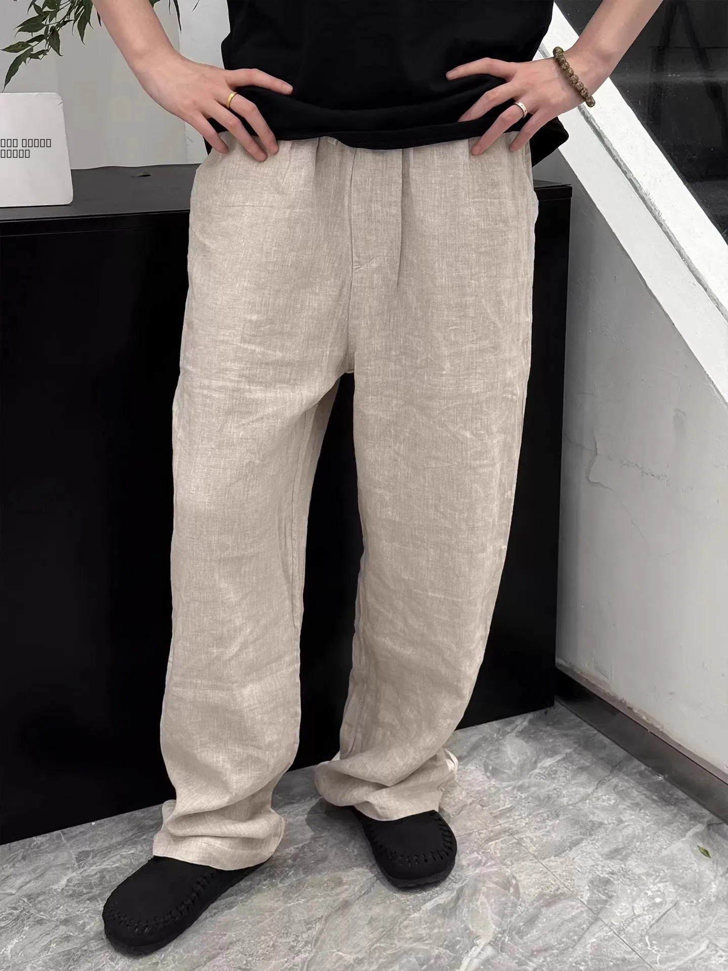 

Легкие дышащие мужские повседневные брюки из льна и хлопка прямого кроя, летние свободные комфортные драпирующиеся длинные брюки