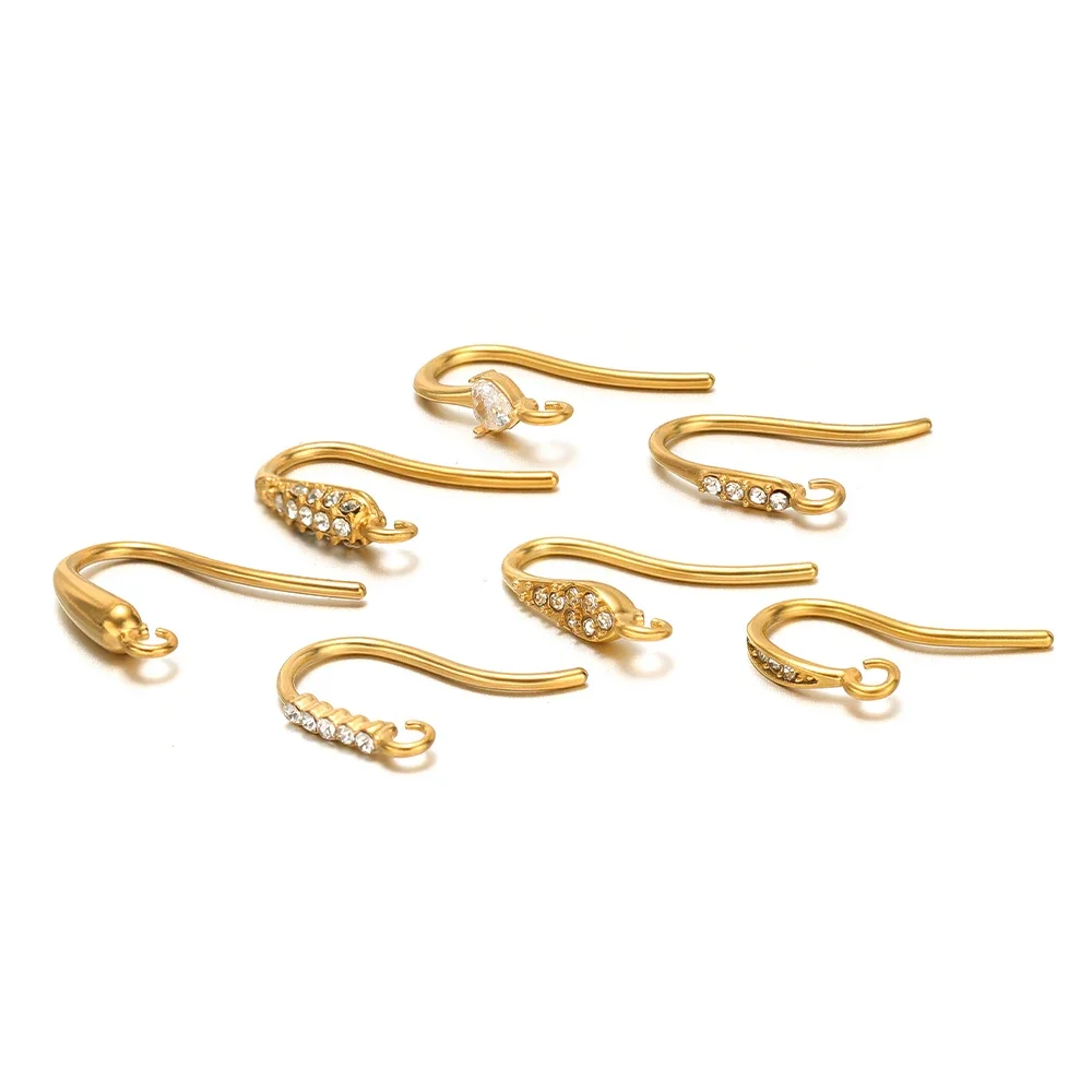 10pcs Stainless Steel Earrings Hooks Ear Wire with Diamonds Earring Connector for DIY Fashion Jewelry Making Earrings Findings