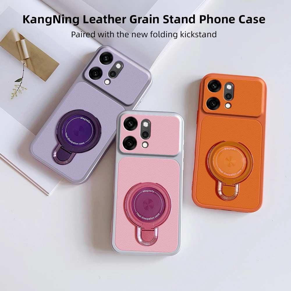 For Oppo Reno14 Case Oppo Reno14 Pro Cover Oppo Reno14 Pro Reno14 leather Case Magnetic Bracket Magsafe Holder Stand Cover