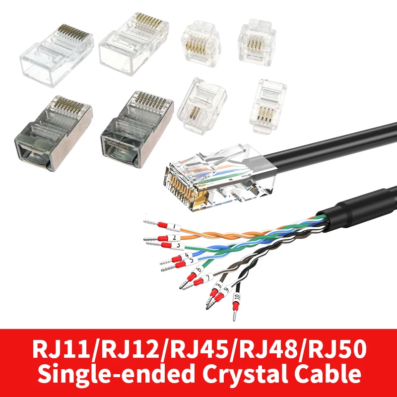RJ11/RJ12/RJ45/RJ48/RJ50 Single Head Terminal Wire with Number Tube 8P8C P6C 10P10C RJ45 Crystal Head to 232 Cable Connector