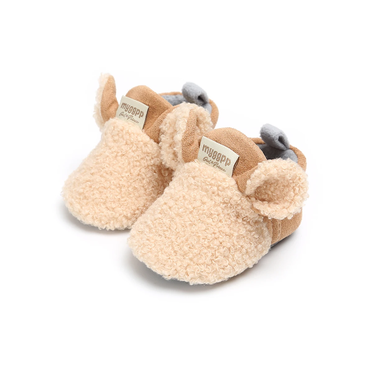 Newborn Baby Warm Booties Faux Fur Cute Sheep Shape Non-Slip Soft Sole Crib Shoes for Winter