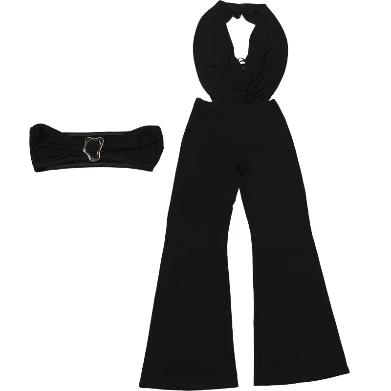 FAGADOER Sexy Two Piece Outfits Woman Halter Sleeveless Backless Crop Top and Pants Siut Matching Female Streetwear Clothing New