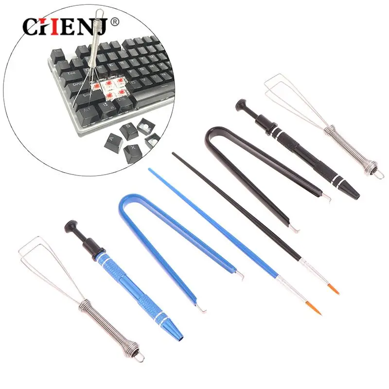 1 Set Mechanical Keyboard Cleaning Tool Kit Metal Keycap Puller Stem Holder Switch Puller Lubrication Pen Lube Brush with Bag