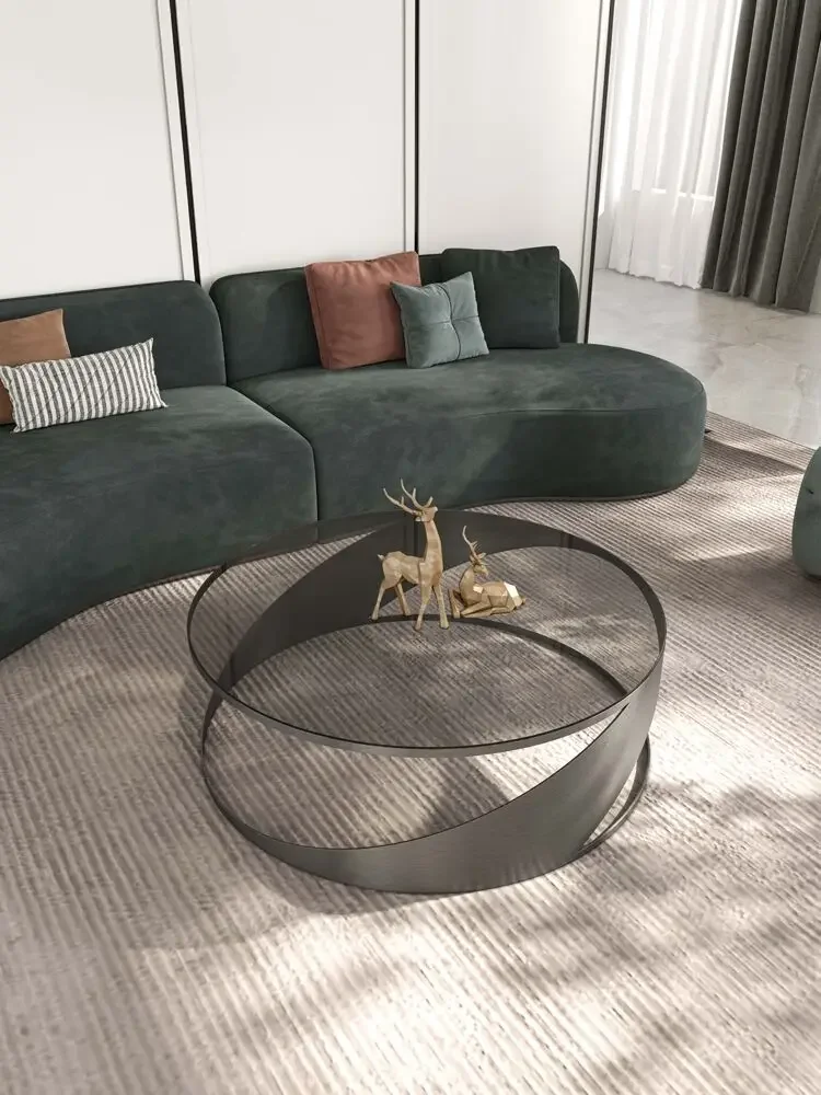 Italian minimalist coffee table round toughened glass creative personality iron art furniture living room simplicity