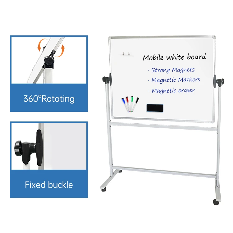 Mobile Double Sided Transparent Glass Whiteboard With Wheels For Office, Classroom, School, Home