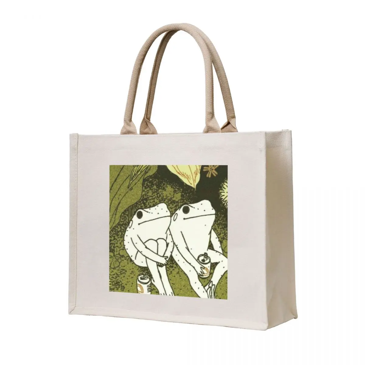 

Frogs sitting and drinking soda Tote Bag custom fabric bag Canvas foldable reusable bag