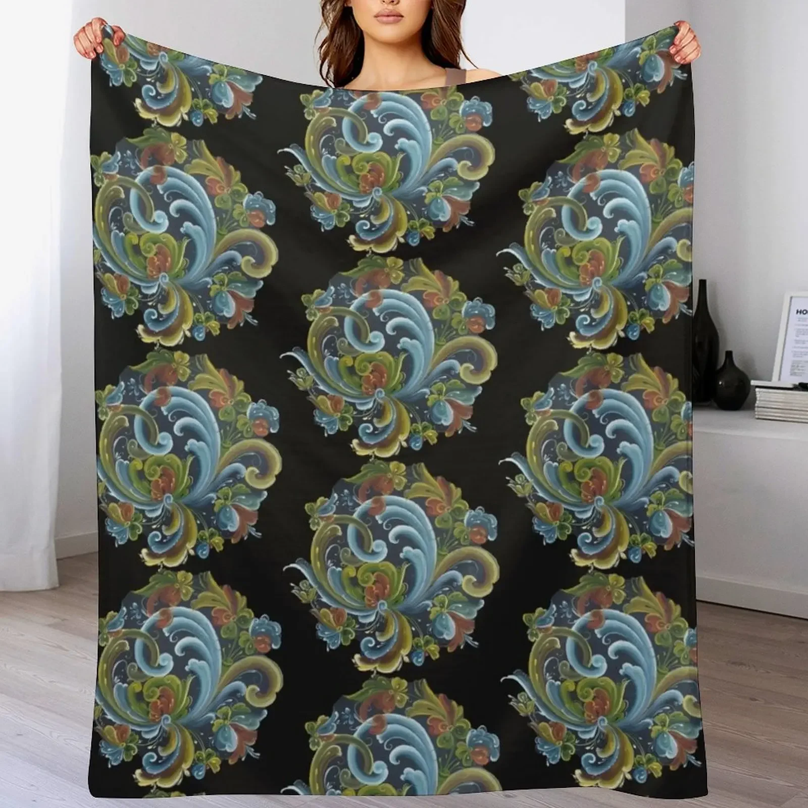 

Traditional Norwegian Telemark Rosemaling Throw Blanket Blankets For Sofas Luxury Custom Bed covers Blankets
