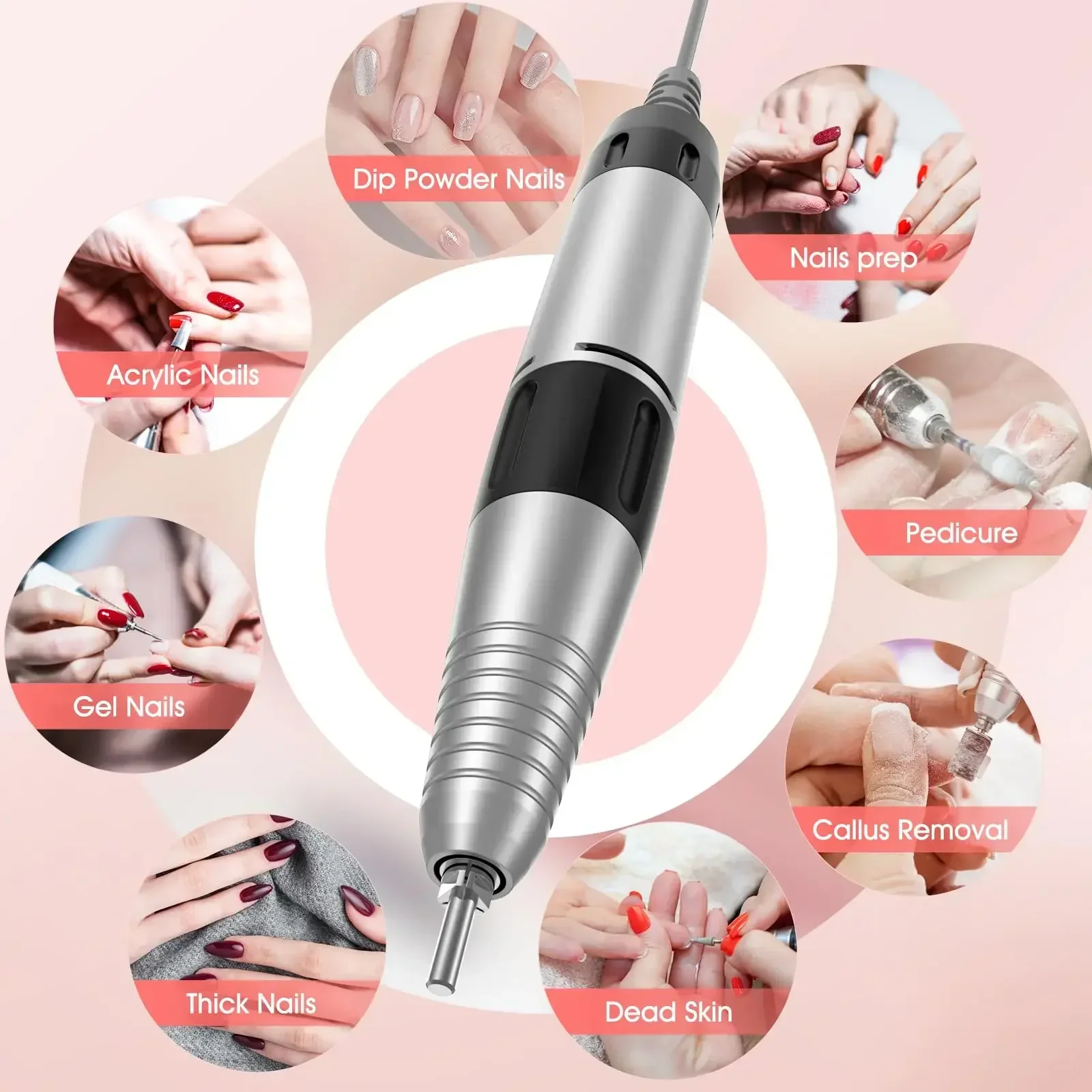 Máquina elétrica da broca do prego com pedal, arquivo do manicure, ferramentas do salão de beleza, gel acrílico, remoção dos pregos, 50W, 35000RPM