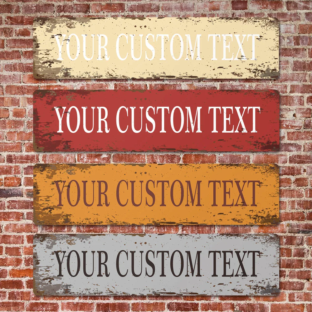 

1pc 4 styles red/yellow/white/orange text Personalized Text Tin Wall Signs Iron Wall Plaque For Home Decor Living Room Bedroom