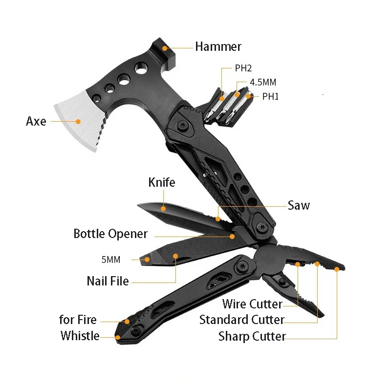 Strumento multifunzionale Multitool ascia in acciaio inox sopravvivenza all\'aperto taglierina coltello da campeggio chiave utensili manuali con