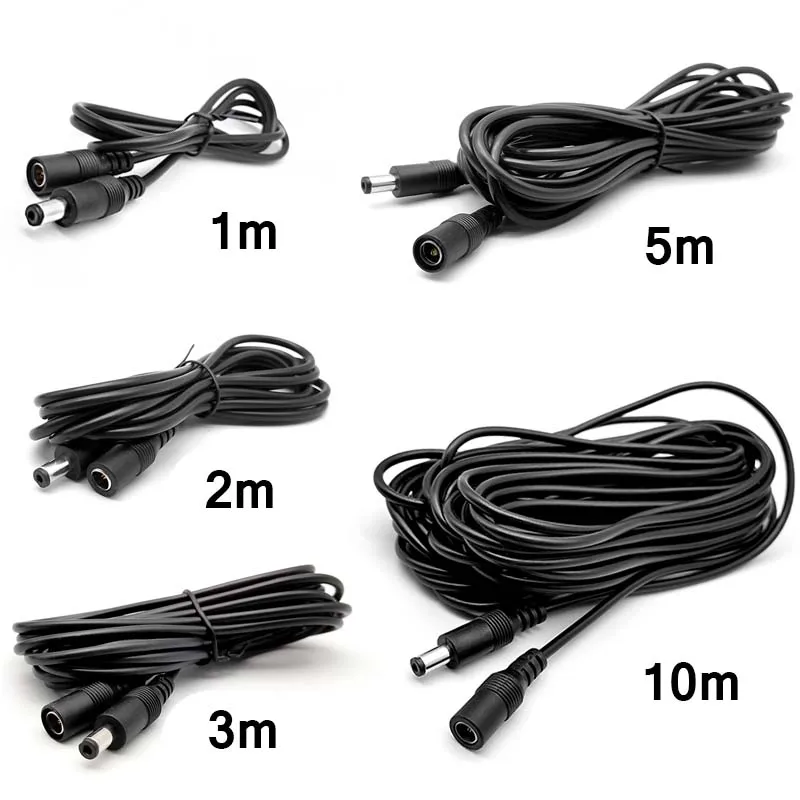 DC 12V Extension Power Cable 2.1mm*5.5mm Waterproof Power Adapter Wire 1m 2m 3m 5m 10m White Black Outdoor IP67~IP68 Extend Cord