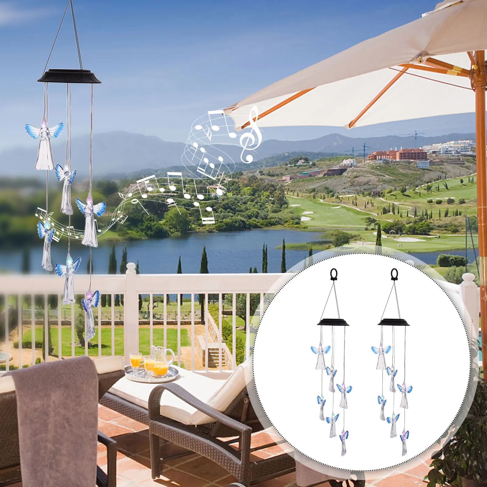

Solar Angel Landscape Lights Wind Chime Lamp Hanging Garden Bell Outdoor for House