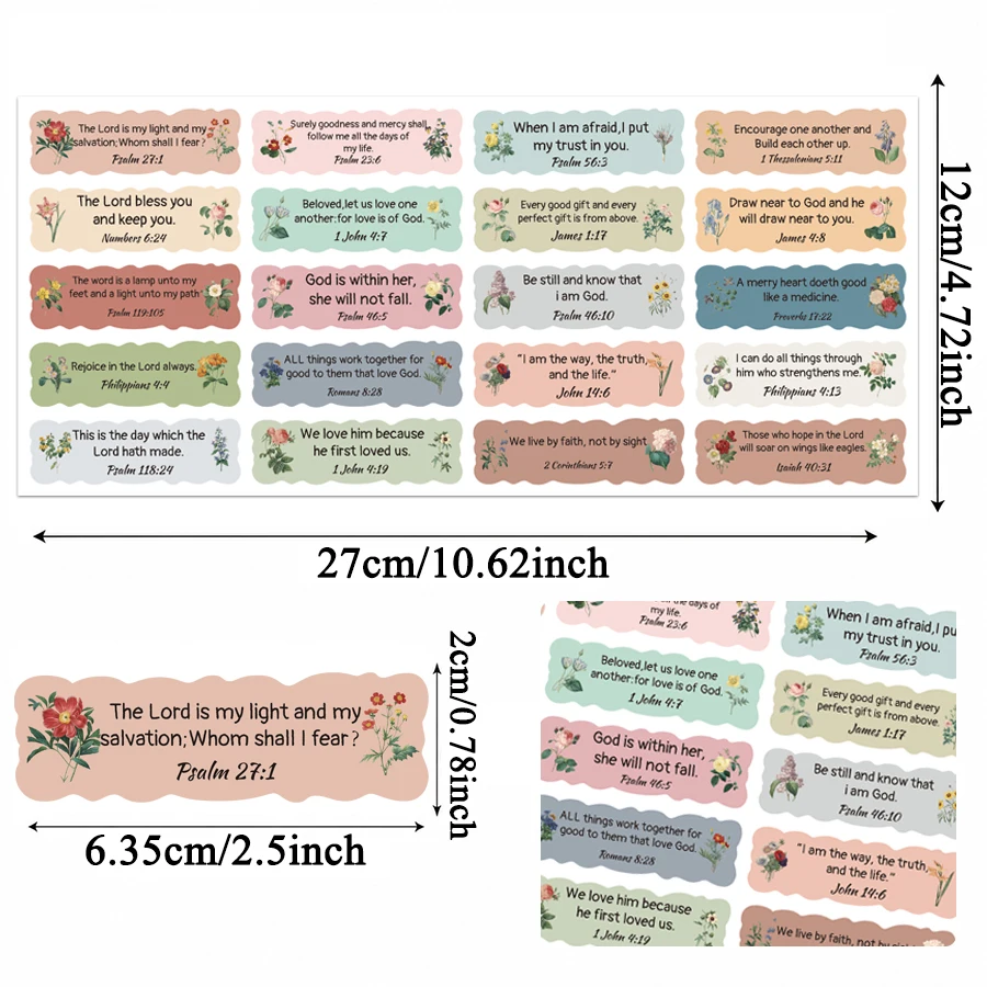 200 Pcs Bible Verse Stickers, Christian Scripture Quote Labels, 20 Designs Floral Faith Stickers for Journals, Scrapbooking