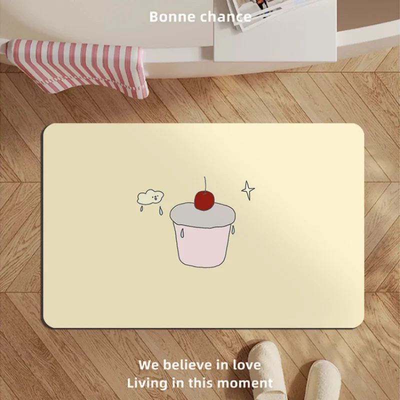 VIKAMA Ins Style Cute Smiling Face Apple Bathroom Carpet Absorbent Anti slip Shower Pad Bathroom Home Decoration