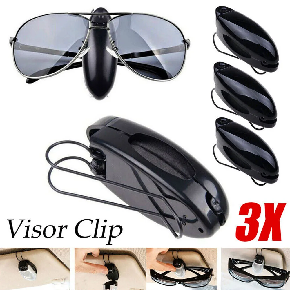 3Pcs Universal Car Glasses Holder Sun Visor Sunglasses Eyeglasses Storage Clip Card Ticket Protect Hanger Black