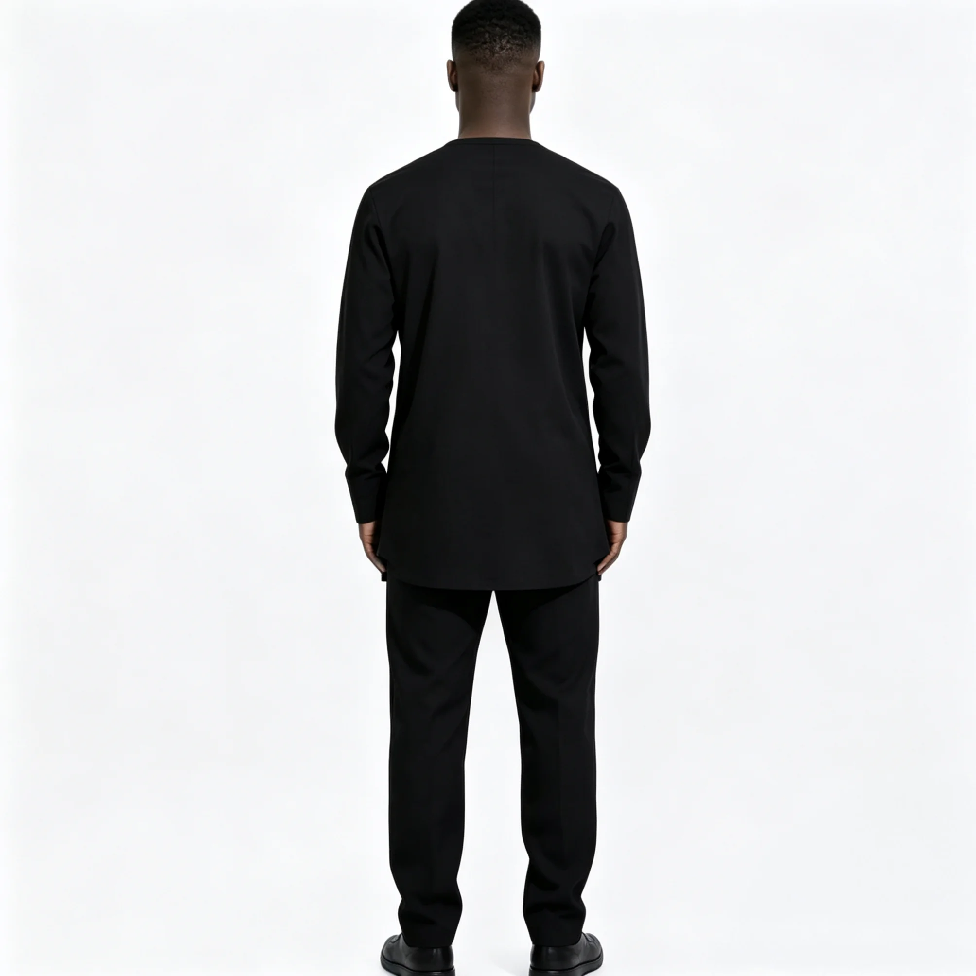 Men's Sets Solid Black Zipper Placket Shirt & Trousers Vintage Style Pant Suits Designer African Couture Performance Wear - view 2