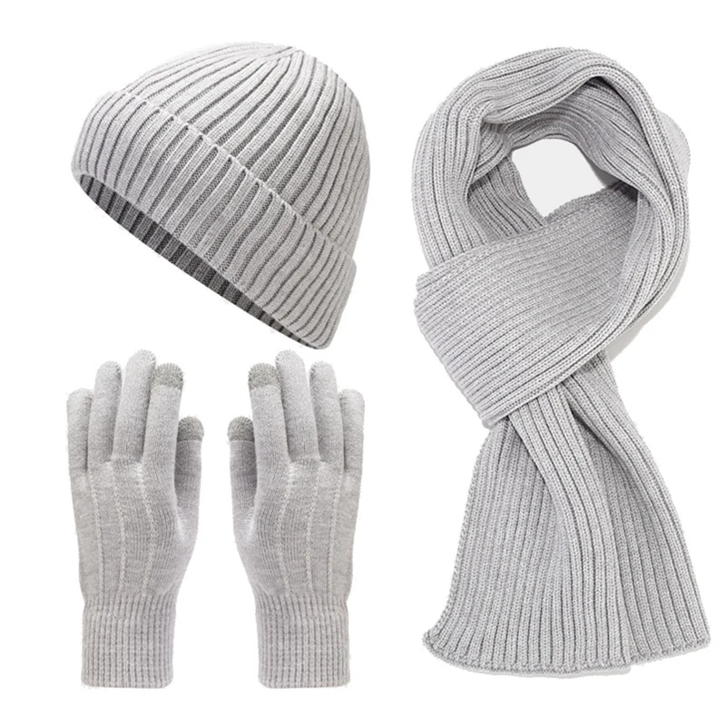 Women's Winter Warm Knit Beanie Hat, Gloves, & Long Scarf, Thermo-Lined & Windproof Winter Outdoor Set For Men Women