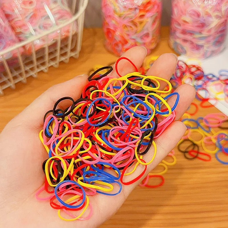 1000/box Kids Disposable Transparent Hair Tie Girls Elastic Rubber Bands For Bracelets Baby Colorful Hair Rope accessories