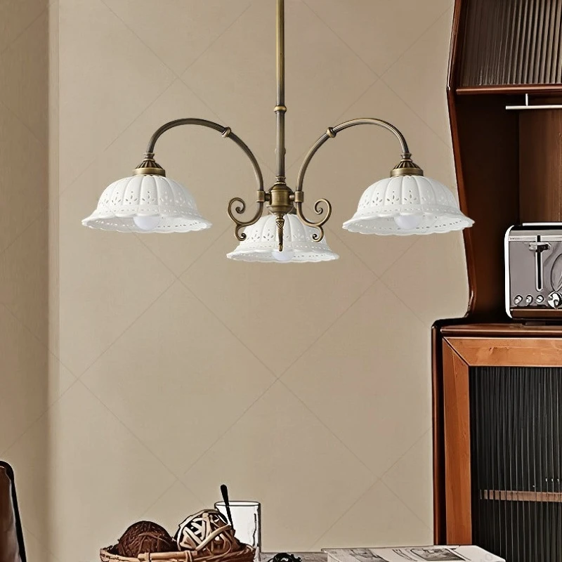 Medieval Retro Hollow Out Ceramic Pendant Lights Designer Artistic Ornament Luminaire Living Room Restaurant Aisle Hanging Lamps