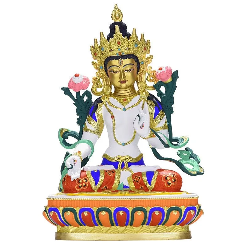 5A high grade colored draw Good Buddha statue bless family Safety Health luck White Tara Guan yin Buddha Painted Buddha statue