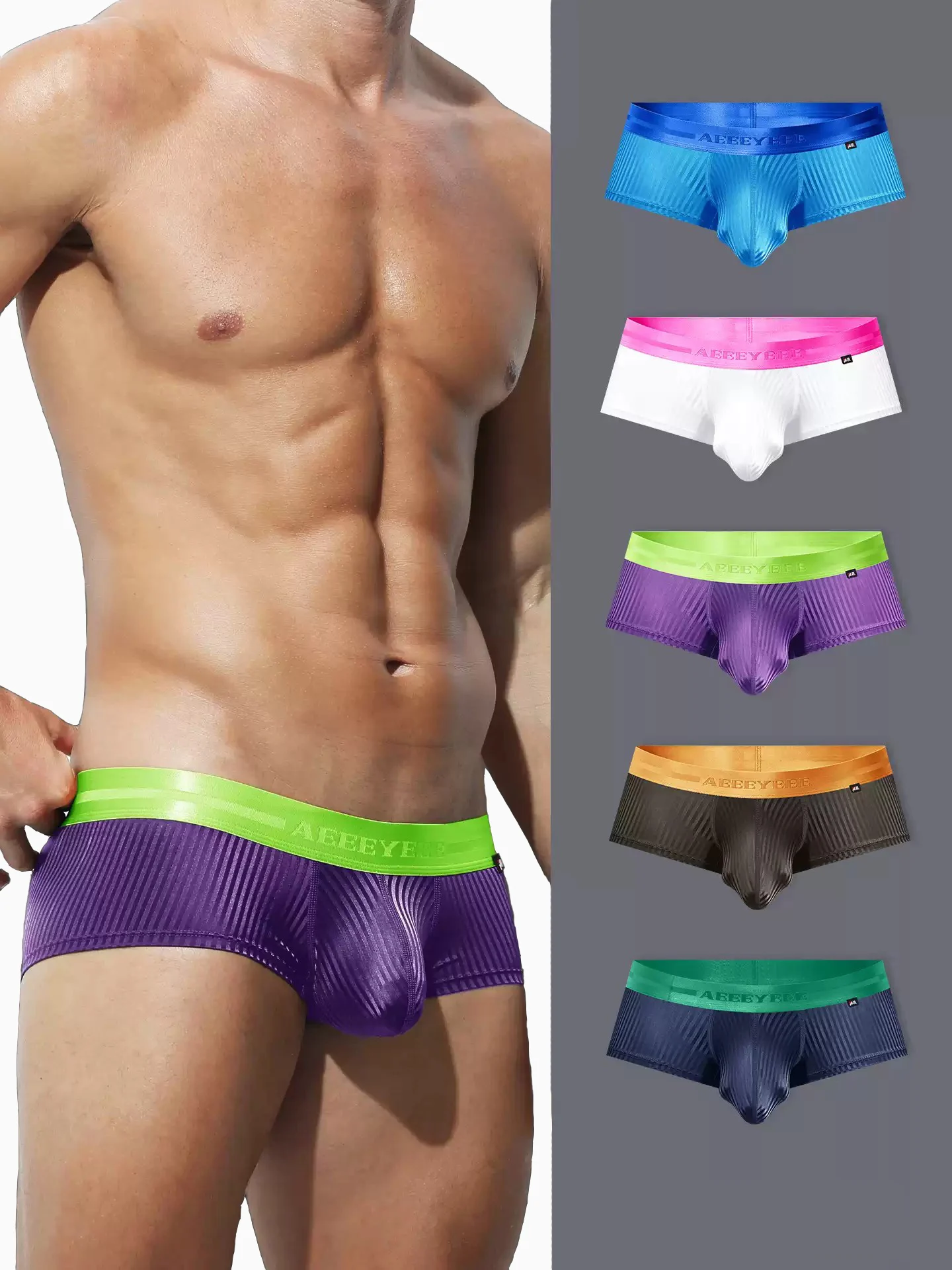 Men's Low-Waist Underwear Breathable Boxers Ice Silk Smooth Sexy Briefs Solid Boxer Shorts with Bright Stripes for Sports