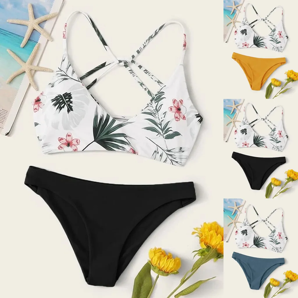 Fashion Floral Print Two Piece Swimsuit Bikini Set Women Push Up Y2k Swimwear Luxury Cover Up Tankini Set Summer Beach Mujer