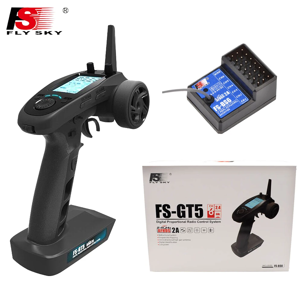 Flysky FS-GT5 Radio Remote Control With BS6 Receiver Gyro Stabilization Remo Hobby For 1/10 Boat Tanks Car Accessories Truck