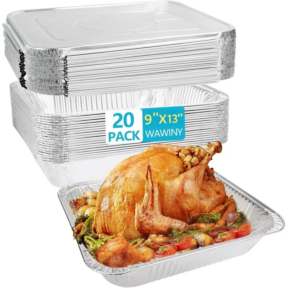 

Deep 9x13 Aluminum Foil Pans with Lids, 20-Pack for Roasting, Baking, Cooking, and Catering