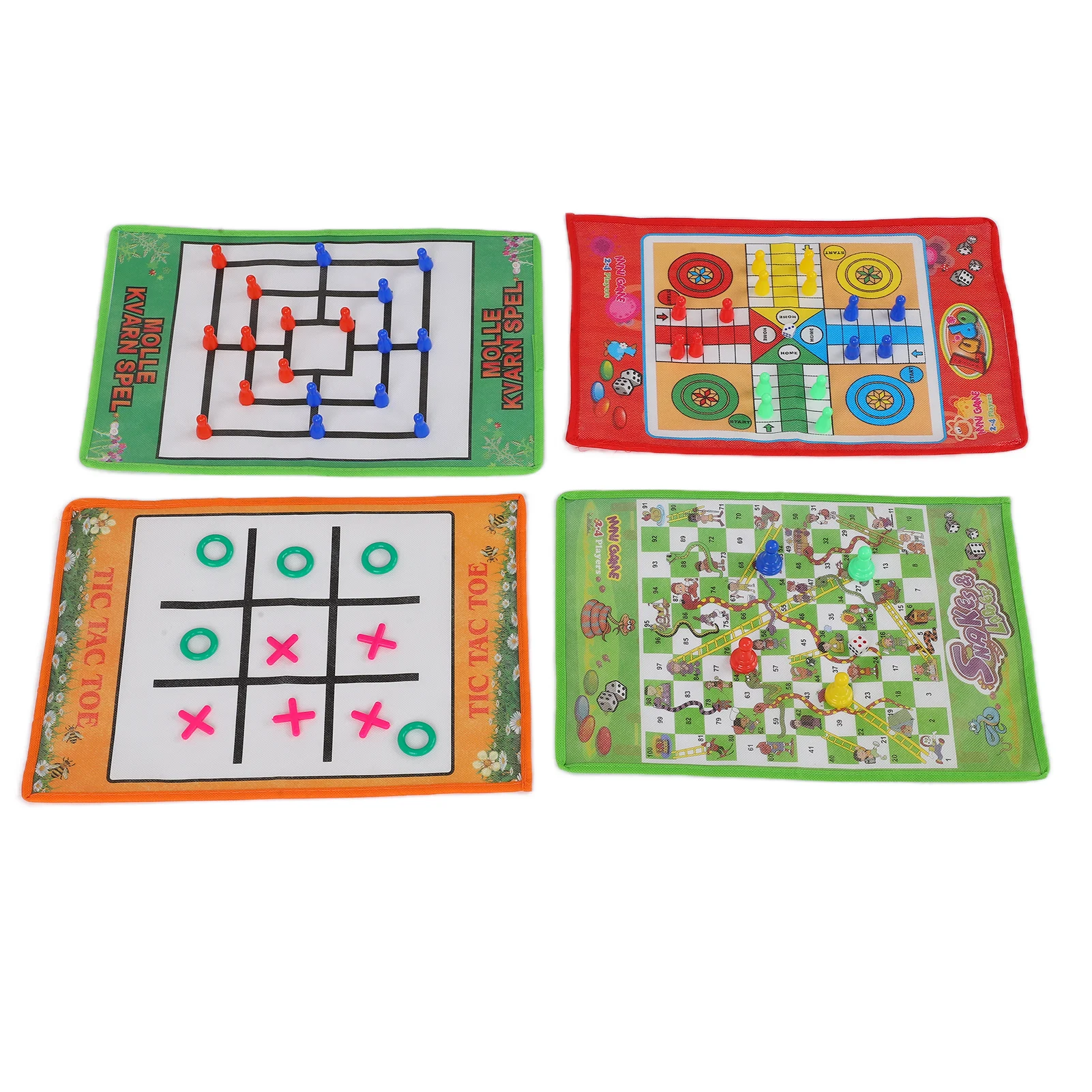 Snake and Ladder Kids Nine Men Morris Portable Flying Chess Ludo Board for Family Game 4 in 1 Set