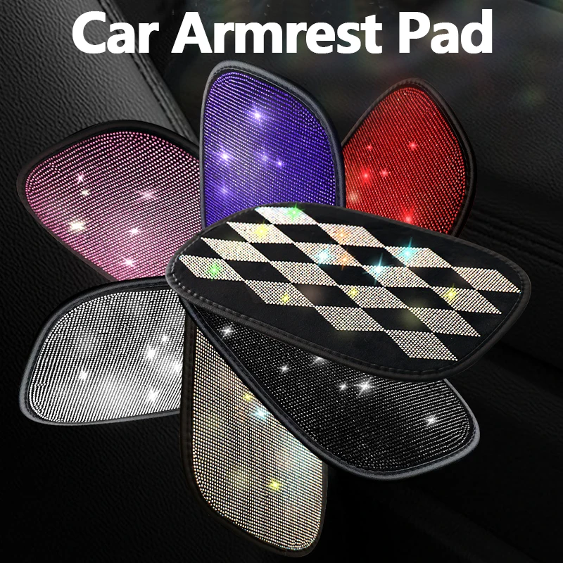 

Car Armrest Pad Diamond Waterproof Non-slip Storage Box Pads Auto Interior Accessories for Woman