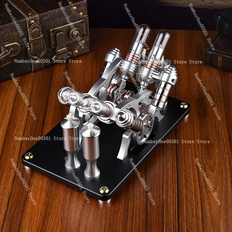 Startable Dual Cylinder Stirling Engine Model Balance Type Metal Cylinder Mini Micro External Combustion Engine Generator