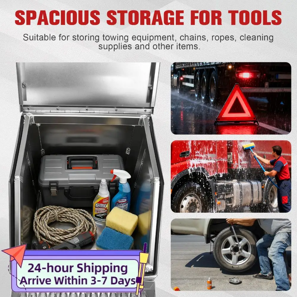 

18in Aluminum Semi Trucks Tool Box 17.99x27.99x25inch Step Tool Box with T-Handle Latch Lock for Peterbilt Kenworth & More