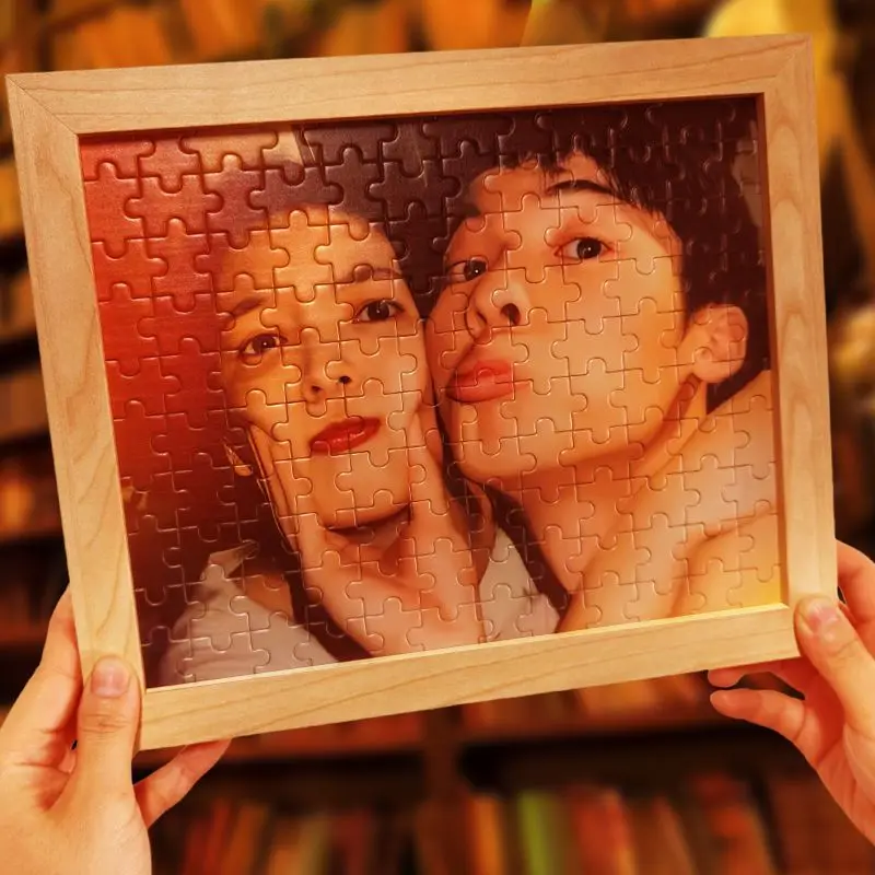 Customized Puzzle Photos DIY Real Couple Valentine's Day Wood Best Friend Birthday Gift Handmade Product with Photo Frame
