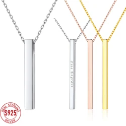 U7 Custom 925 Sterling Silver 2/4mm Vertical Bar Pendant Necklaces for Woman Personalized Name Date Coordinates Jewelry for Her