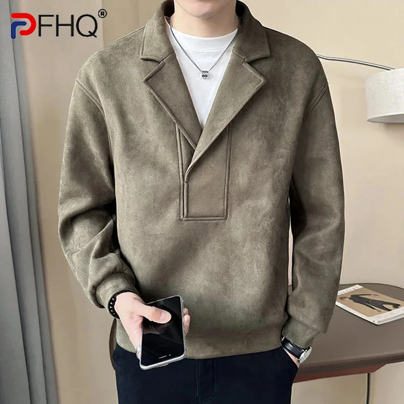 

PFHQ Men's Lapel Solid Color Sports Sweater Tide Easy-care Niche Design Comfortable Popular Original Pullovers Spring 21Z3969