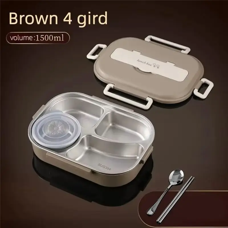 AC76-Portable Lunch Box Insulated Lunchbox Office Worker Students Stainless Steel Sealed Bento Box Microwave Heating